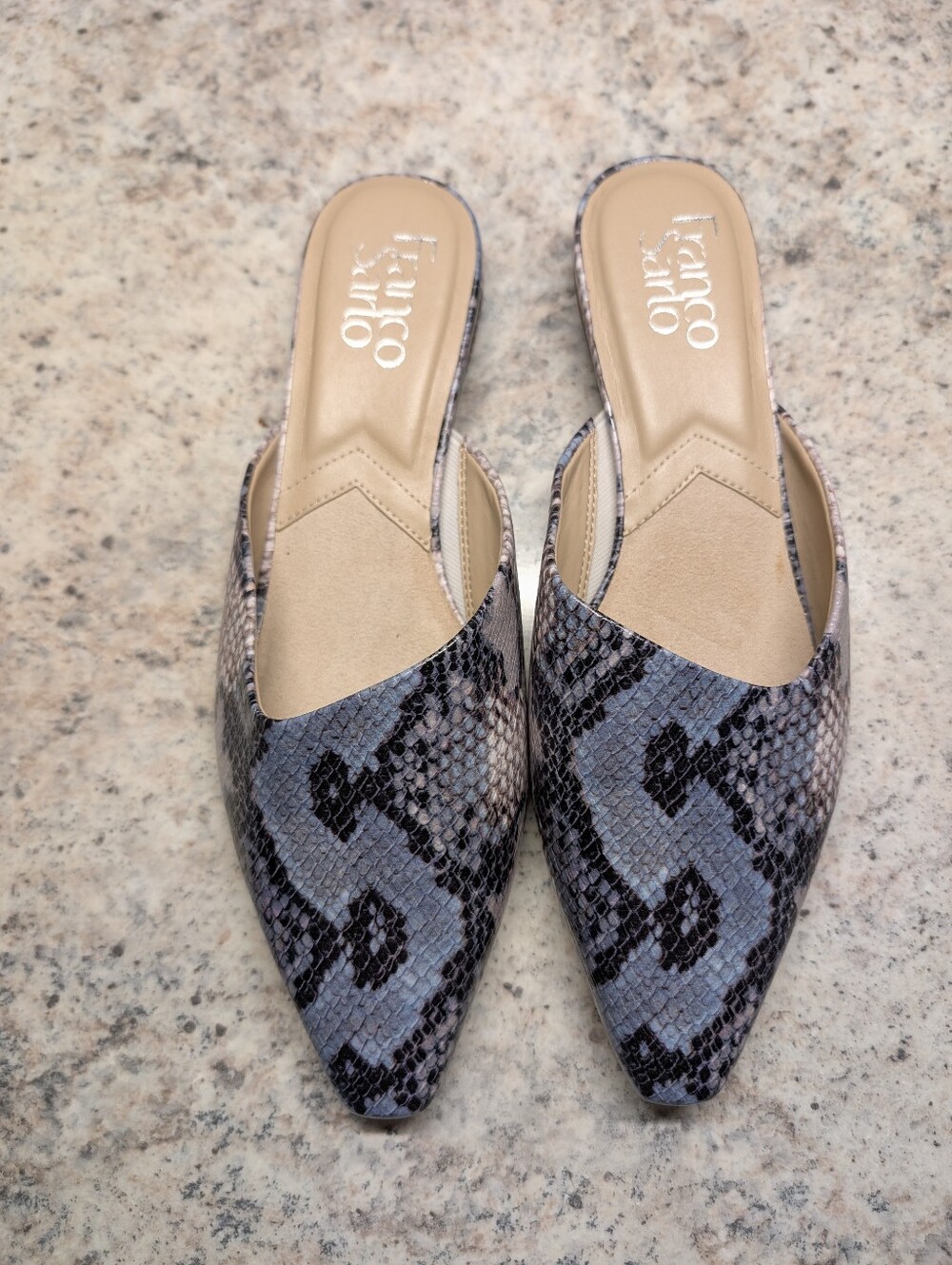Franco Sarto Bridgette 2 Multi Blue Snake Skin Pattern Mule Slides NWOT